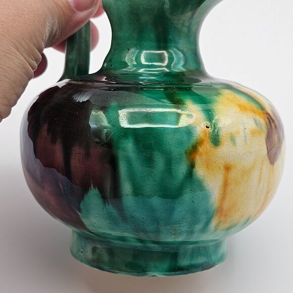 Oaxaca Mexico Dripware Ceramic Art Pottery Pitcher Flowers Green Vintage - Picture 9 of 12